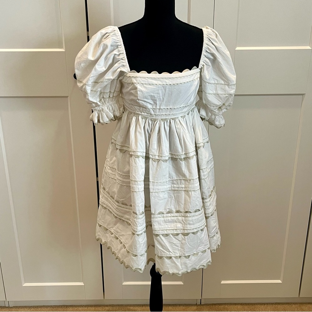 NWT Sofie the Label Off-White Puff-Sleeve Square-Neck Dress Cotton Cottagecore